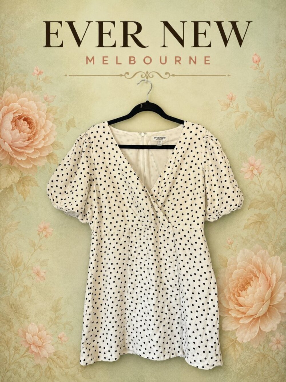 Ever New Melbourne Ivory Black Polka Dot Puff Sleeve Wrap Dress